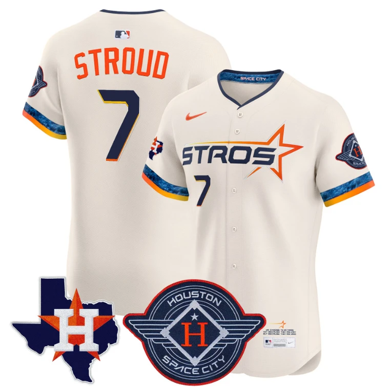CJ Stroud Jersey #7 Houston Astros 2025 City Connect Texas Patch Premier Elite Stitched Cream by My Store