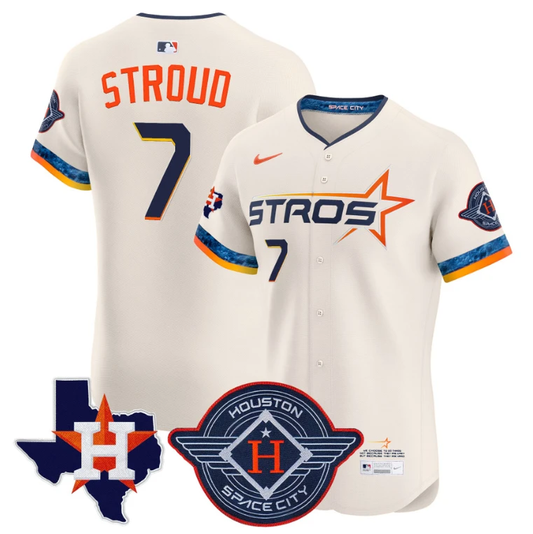 CJ Stroud Jersey #7 Houston Astros 2025 City Connect Texas Patch Premier Elite Stitched Cream by My Store