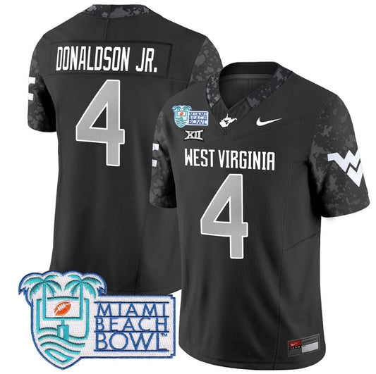 CJ Donaldson Jr Jersey #4 West Virginia Mountaineers 2025 Miami Beach Bowl Coal by My Store
