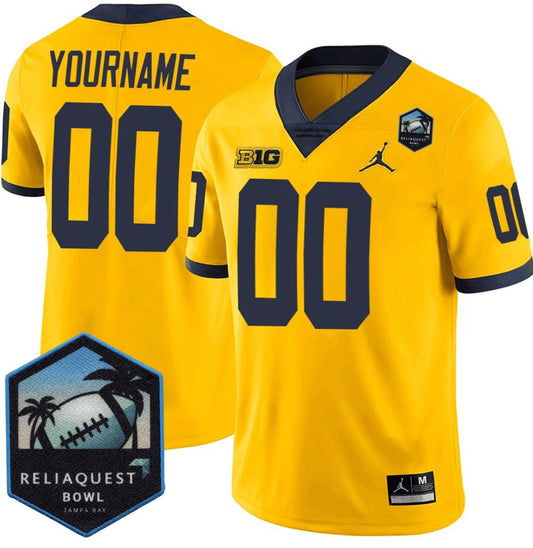 Custom Michigan Wolverines Jersey Name, Number ReliaQuest Bowl Patch Yellow by NCAA Football Jersey