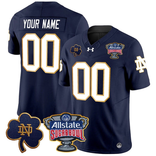 Custom Notre Dame Jersey Name, Number 2024 Sugar Bowl Patch V2 Stitched Navy by NCAA Football Jersey