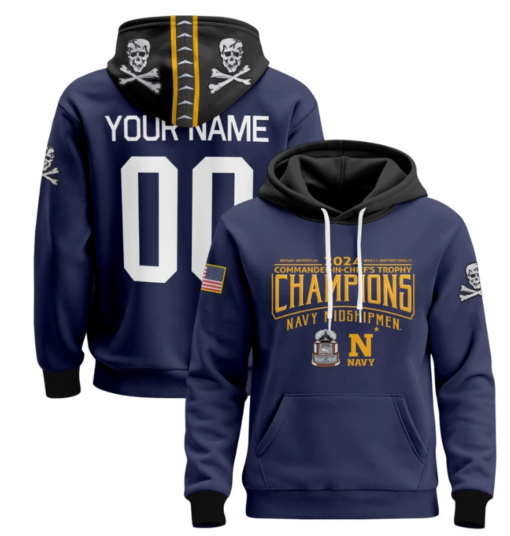 Custom Navy Midshipmen Hoodie 2024 Trophy Champions Pullover Gold Alternate by Hoodie Pullover