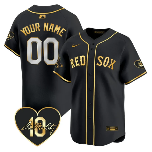 Custom Boston Red Sox Jersey Dave McCarty Memorial Patch Stitched Black Gold by My Store