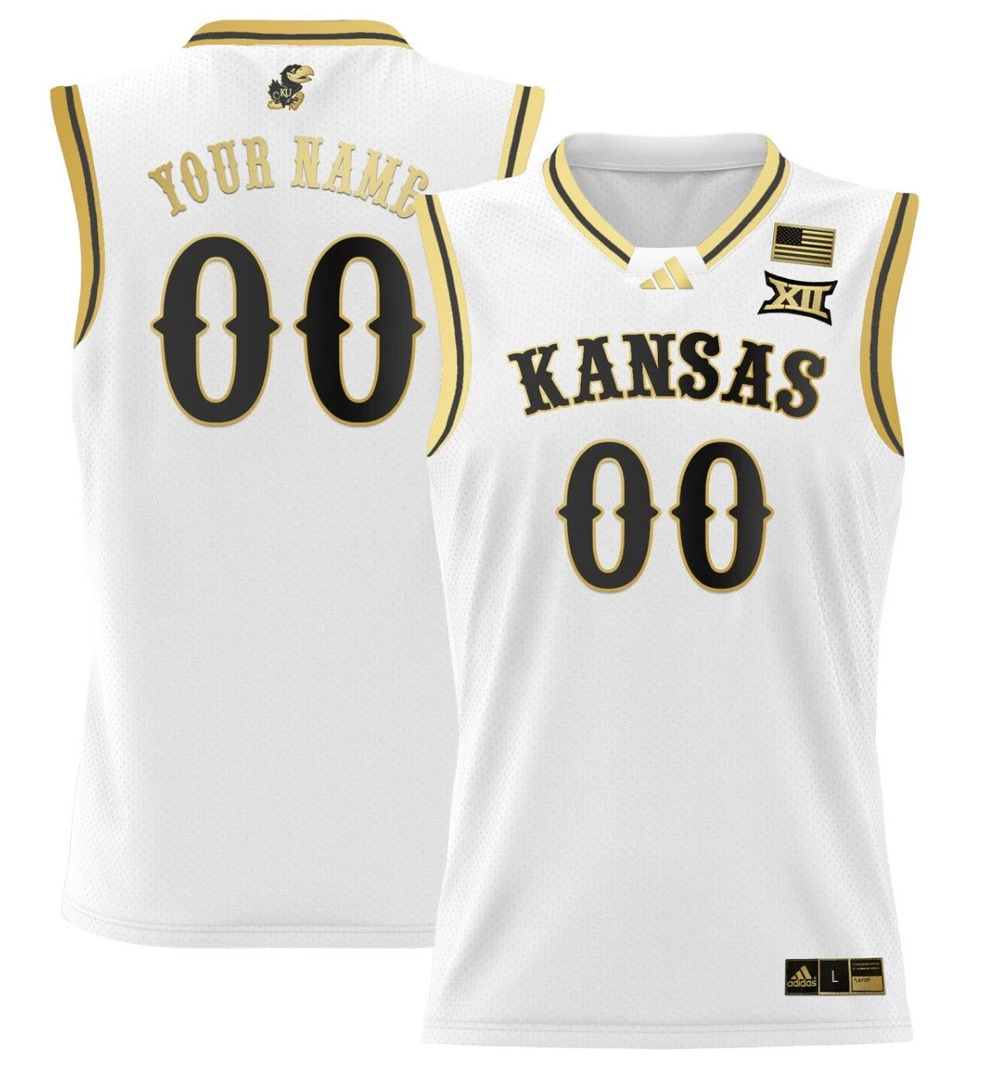 Custom Kansas Jayhawks Jersey 2024 Lightweight Basketball Stitched White Gold by My store basketball