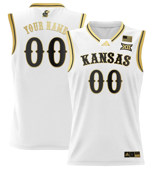 Custom Kansas Jayhawks Jersey 2024 Lightweight Basketball Stitched White Gold by My store basketball