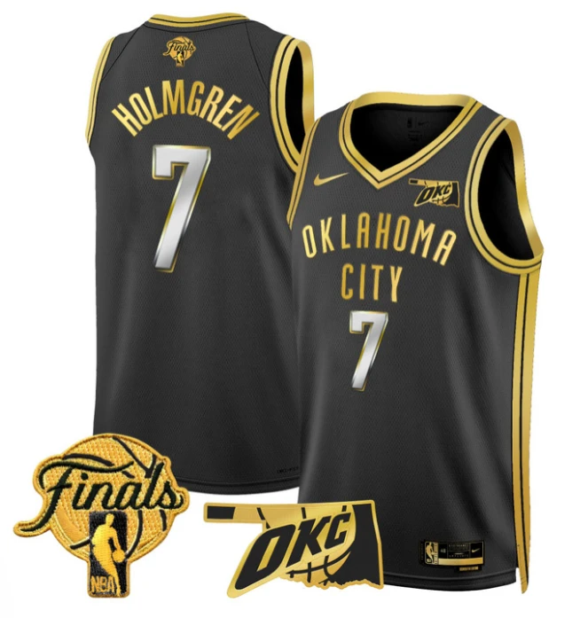 Chet Holmgren Jersey # 7 Oklahoma City Thunder 2025 Finals Swingman Stitched Black Gold by My store basketball