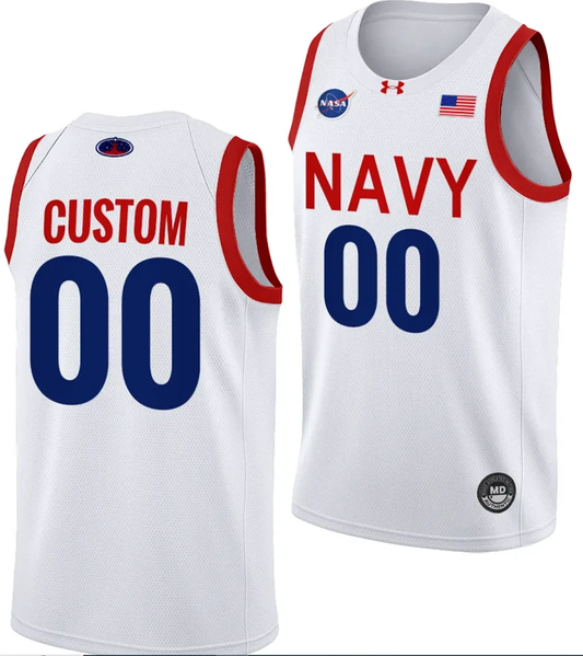 Custom Navy Midshipmen Jersey Name and Number NASA-Themed Basketball uniform 2023-24 White by My store basketball