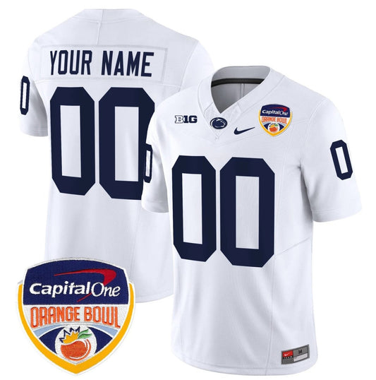 Custom Penn State Jersey Name, Number Orange Bowl Patch Stitched White by NCAA Football Jersey