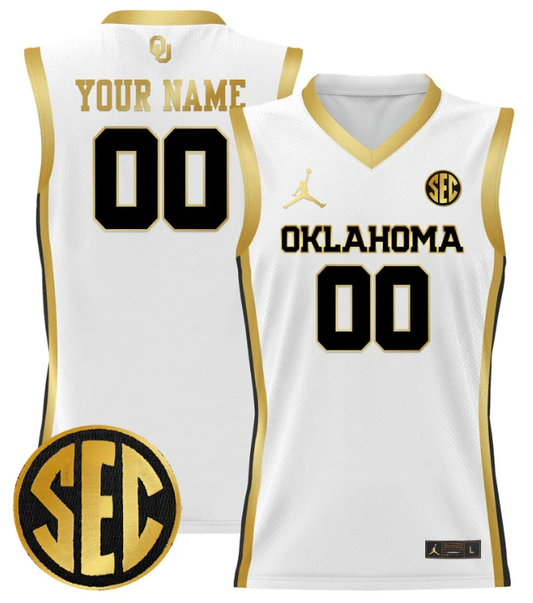 Custom Oklahoma Sooners Jersey 2024 Lightweight Basketball Stitched White Gold by My store basketball