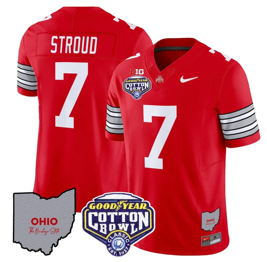 CJ Stroud Jersey #7 Ohio State Buckeyes Cotton Bowl Patch Stitched Red by NCAA Football Jersey