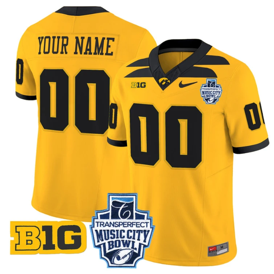 Custom Iowa Hawkeyes Jersey 2024 Music City Bowl Patch Stitched Gold by NCAA Football Jersey