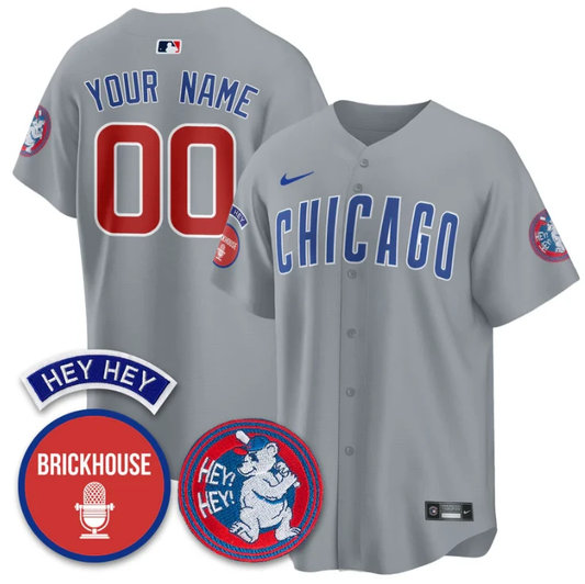Custom Chicago Cubs Jersey Jack Brickhouse Hey Hey Patch Limited Stitched Gray by My Store