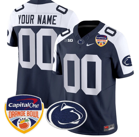 Custom Penn State Jersey Name, Number Orange Bowl Patch Stitched Navy Alternate by NCAA Football Jersey