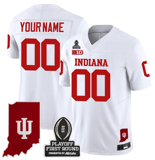 Custom Indiana Hoosiers Jersey Name, Number CFP First Round Patch Football White by NCAA Football Jersey