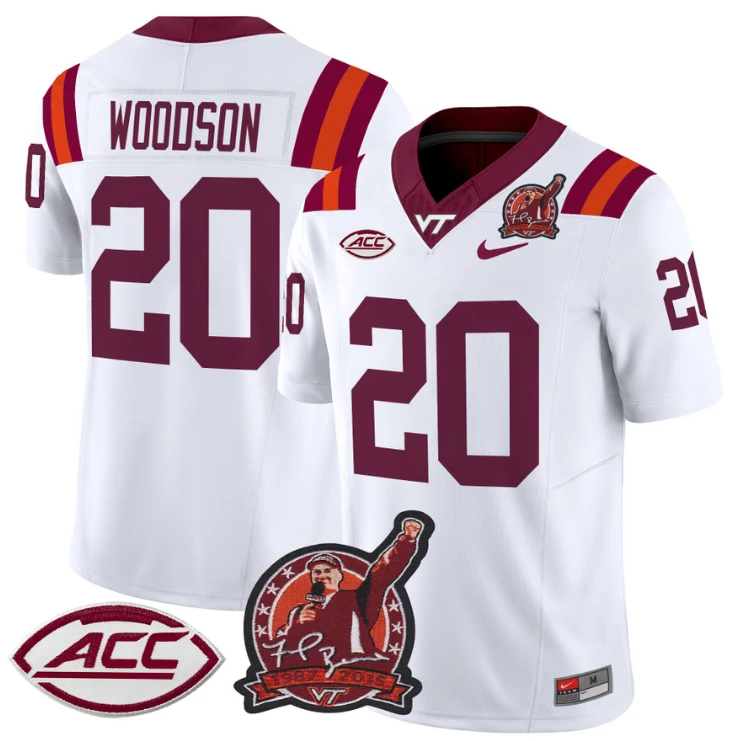 Caleb Woodson Jersey #20 Virginia Tech Hokies Coach Frank Beamer White by NCAA Football Jersey