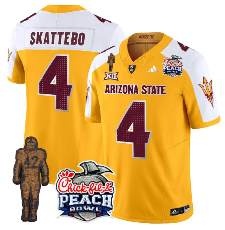 Cam Skattebo Jersey #4 Arizona State Peach Bowl Patch Football V2 Gold Alternate by My Store