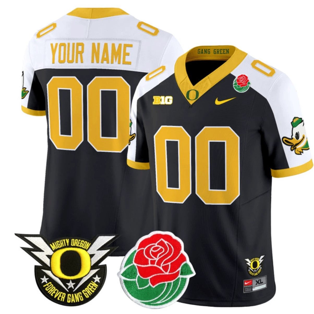 Custom Oregon Ducks Jersey Name, Number 2024 Rose Bowl Patch N1 Black Alternate by My Store