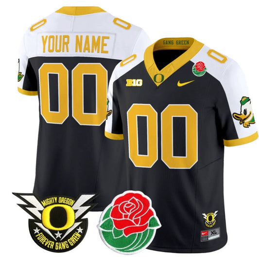 Custom Oregon Ducks Jersey Name, Number 2024 Rose Bowl Patch N1 Black Alternate by My Store