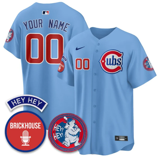 Custom Chicago Cubs Jersey Jack Brickhouse Hey Hey Patch Limited Stitched Light Blue by My Store