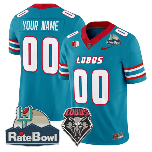 Custom New Mexico Lobos Jersey 2025 Rate Bowl Vapor Limited Stitched Turquoise by NCAA Football Jersey