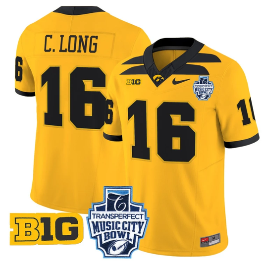 Chuck Long Jersey #16 Iowa Hawkeyes 2024 Music City Bowl Patch Gold by My Store
