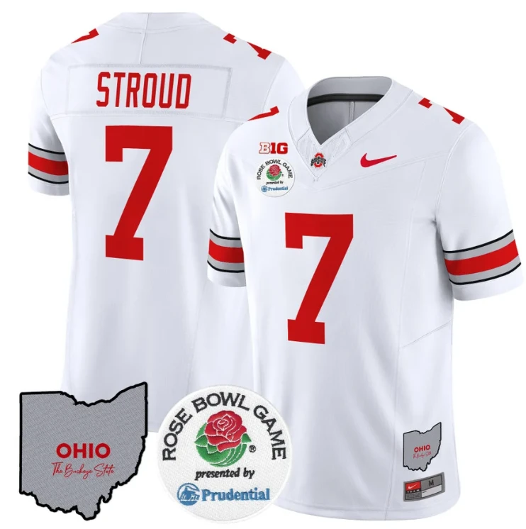 C J Stroud Jersey #7 Ohio State Buckeyes Rose Bowl Vapor Limited V2 White by NCAA Football Jersey