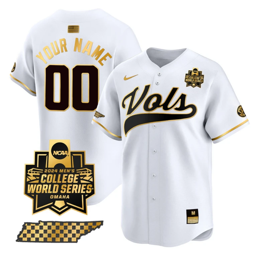 Custom Tennessee Volunteers Jersey 2024 College World Series Vapor Premier Limited V2 NCAA Baseball Stitched White Gold by My Store