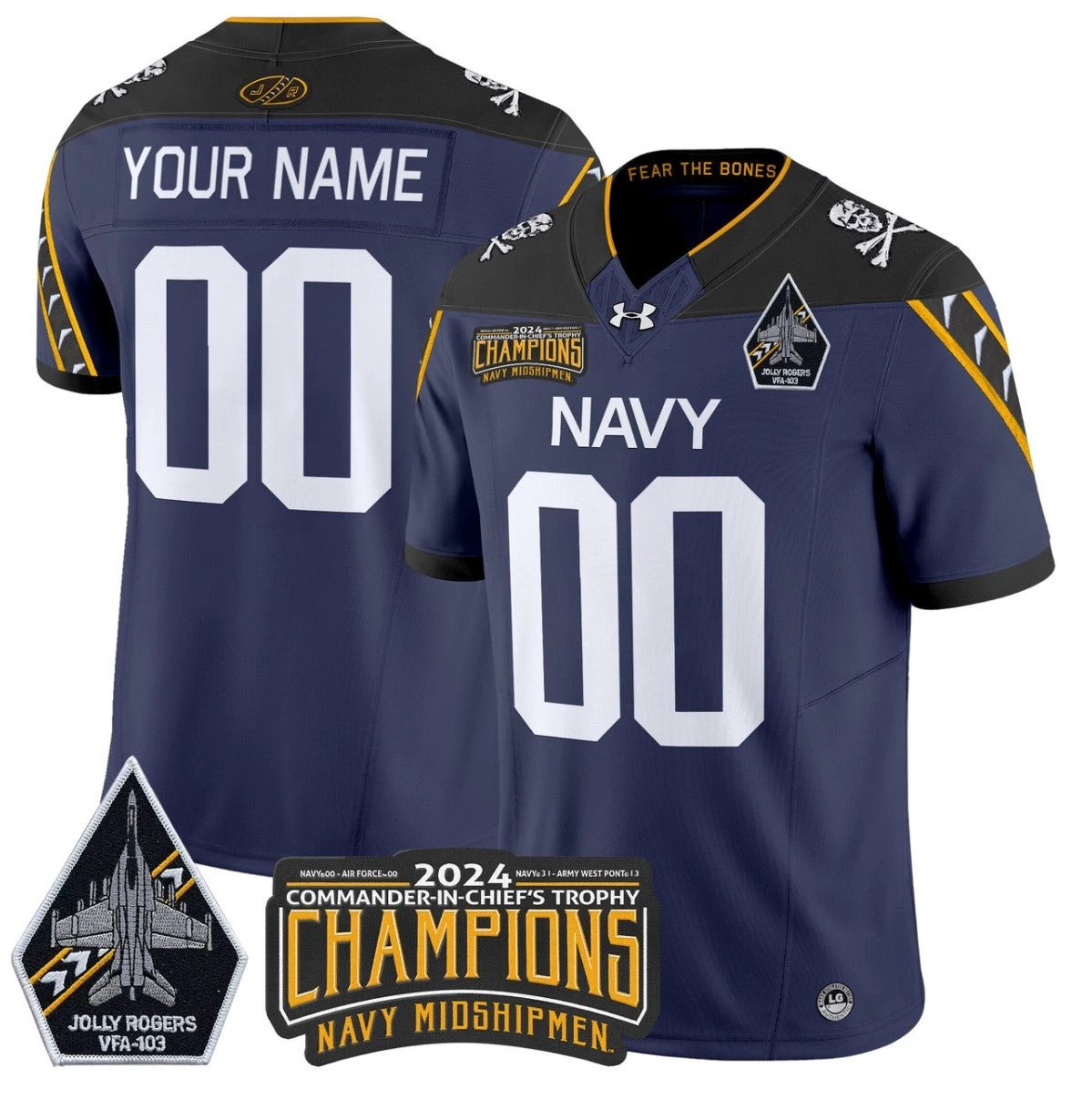Custom Navy Midshipmen Jersey Commander-in-chief's Trophy Champions Navy by NCAA Football Jersey