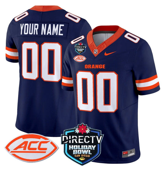 Custom Syracuse Orange Jersey Name, Number 2025 Holiday Bowl Patch Navy by My Store