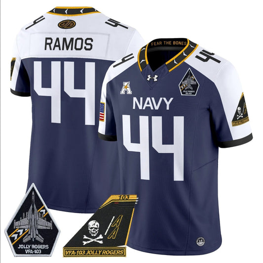 Colin Ramos Jersey #44 Navy Midshipmen 2024 Jolly Rogers Patch Navy Alternate by My Store