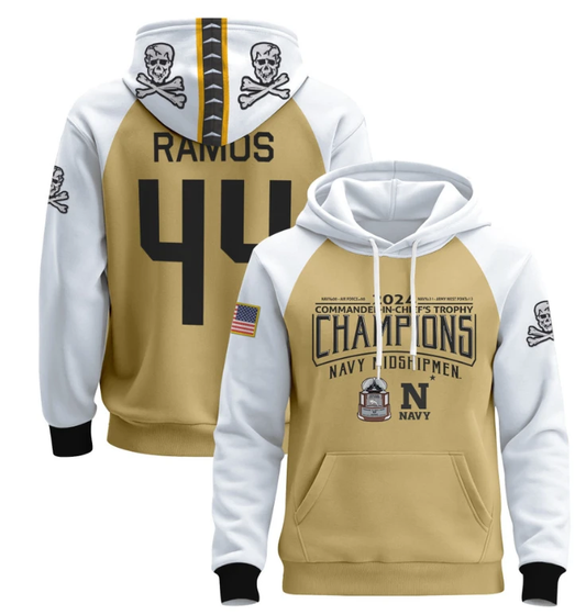 Colin Ramos Hoodie #44 Navy Midshipmen Champions Patch Pullover Gold White by Hoodie Pullover