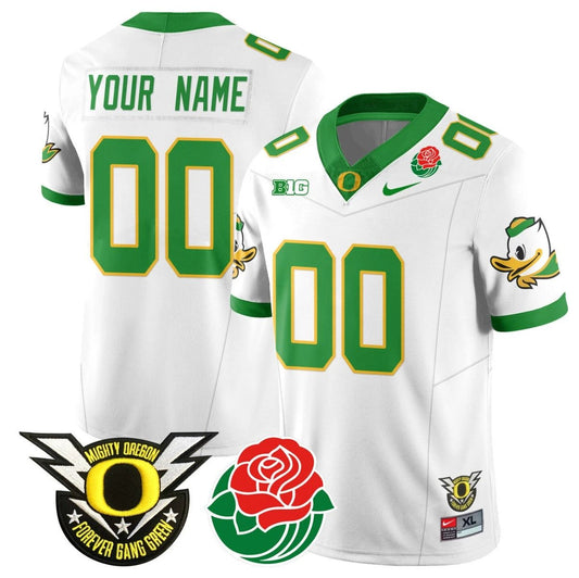 Custom Oregon Ducks Jersey Name, Number 2024 Rose Bowl Patch N1 White by My Store