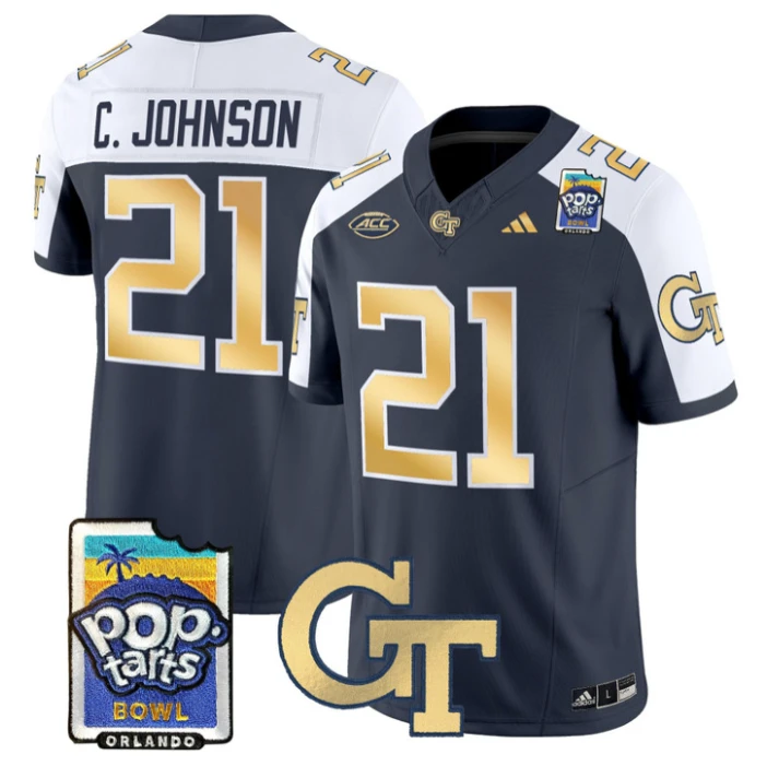 Calvin Johnson Jersey #21 Georgia Tech Jackets Pop-Tarts Bowl Stitched Navy Alternate by NCAA Football Jersey