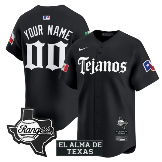Custom Texas Rangers Jersey Mexico Tejano Barrio Style Vapor Limited Stitched Black by My Store