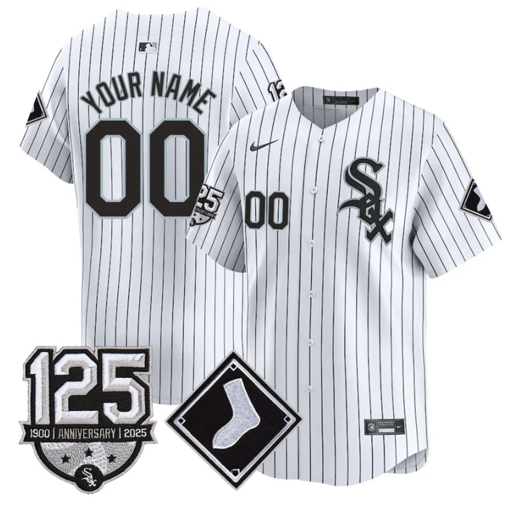 Custom Chicago White Sox Jersey Name, Number 125th Anniversary Stitched White by My Store