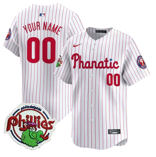 Custom Phillies Jersey Phanatic Patch Vapor Premier Limited Stitched White Pinstripe by My Store