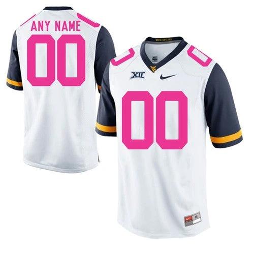Custom West Virginia Mountaineers Jersey Name and Number NCAA College Football White Pink by My Store