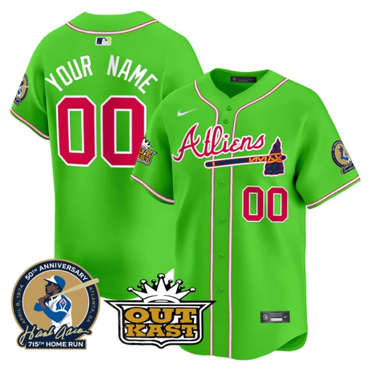 Custom Atlanta Braves Jersey Atliens Hank Aaron Patch Vapor Limited Stitched White Gold by My Store