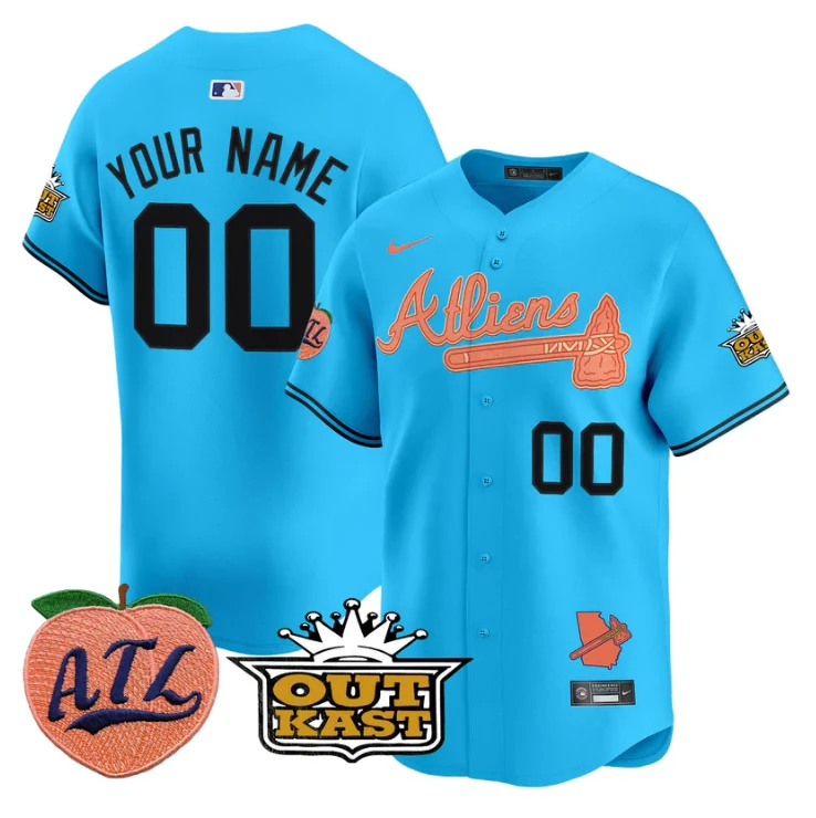 Custom Atlanta Braves Jersey Atliens Peach Vapor Premier Limited Stitched Light Blue by My Store