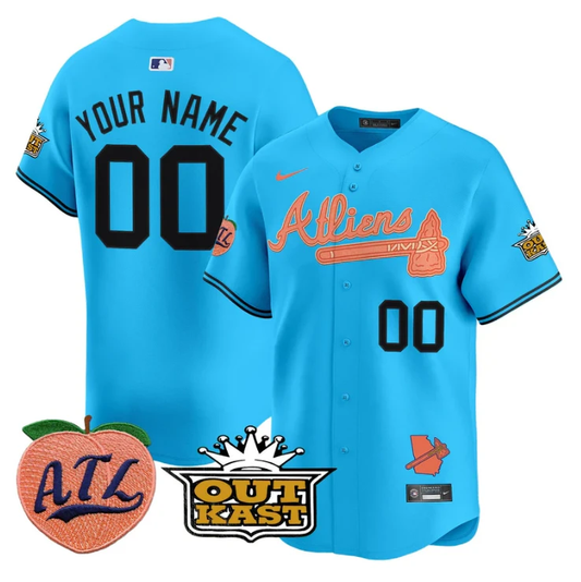 Custom Atlanta Braves Jersey Atliens Peach Vapor Premier Limited Stitched Light Blue by My Store