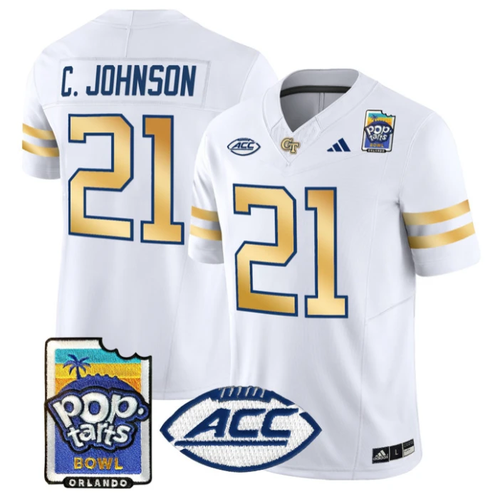 Calvin Johnson Jersey #21 Georgia Tech Jackets Pop-Tarts Bowl Stitched White by NCAA Football Jersey