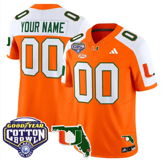 Custom Miami Hurricanes Jersey 2025 Cotton Bowl Florida Patch Stitched Orange Alternate by NCAA Football Jersey