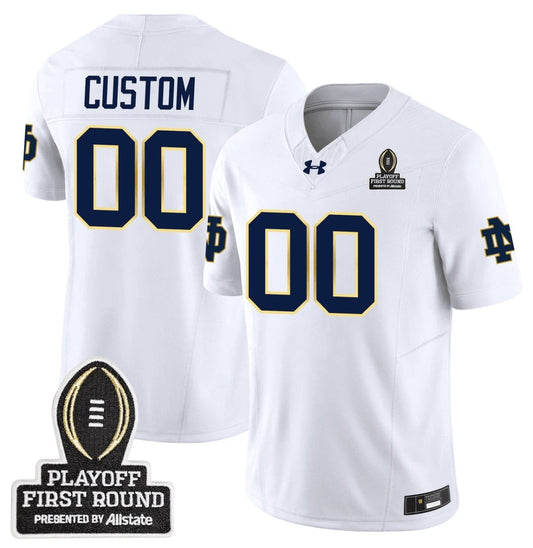 Custom Notre Dame Fighting Irish Jersey CFP First Round Patch Football White by NCAA Football Jersey