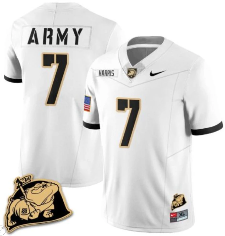 Champ Harris Jersey #7 Army Black Knights Jersey Rocky The Bulldog Patch Vapor Limited College Football Stitched White (Copy) by My Store
