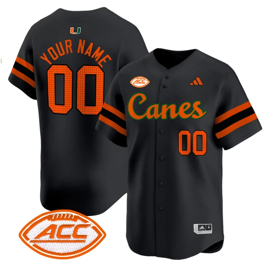 Custom Miami Hurricanes Jersey Name, Number 2024 Baseball V2 Black by My Store