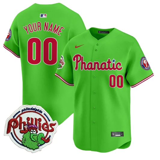 Custom Phillies Jersey Phanatic Patch Vapor Premier Limited Stitched Green by My Store