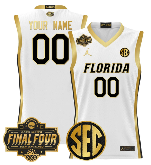 Custom Florida Gators Jersey 2025 Final Four Patch Basketball Stitched White Gold by My store basketball