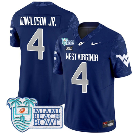 CJ Donaldson Jr Jersey #4 West Virginia Mountaineers 2025 Miami Beach Bowl Navy by My Store