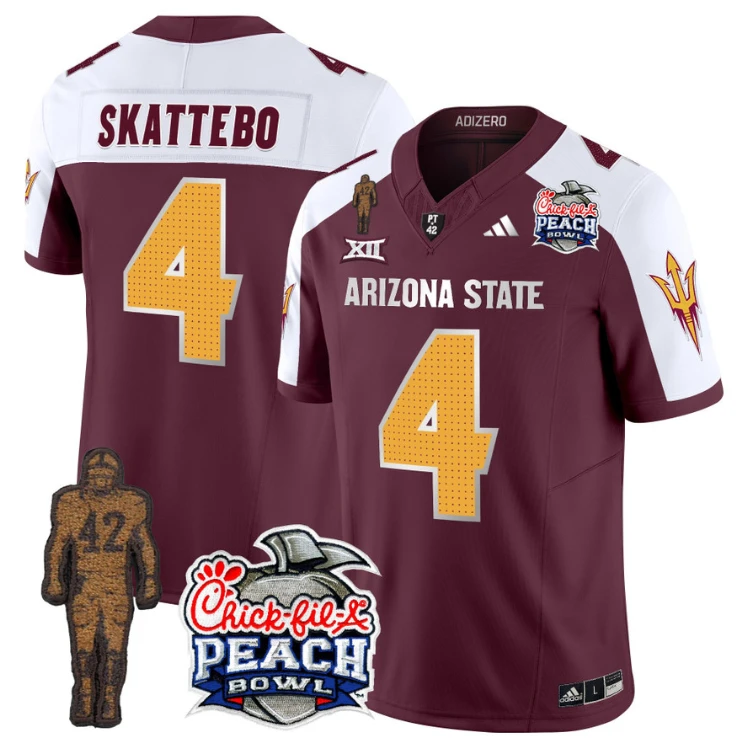 Cam Skattebo Jersey #4 Arizona State Peach Bowl Patch Football V2 Maroon Alternate by My Store