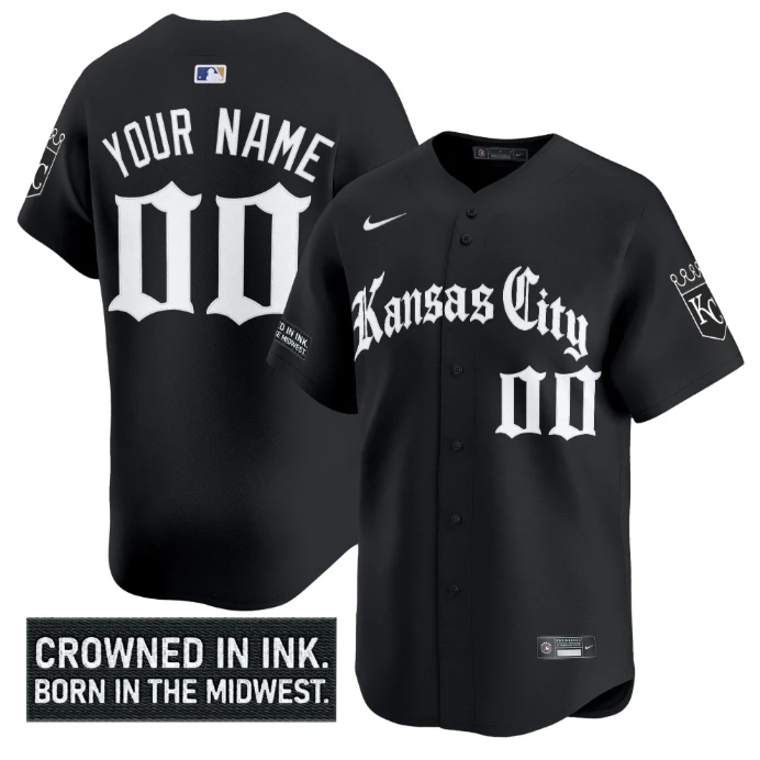 Custom Kansas City Royals Jersey Gothic Crown Edition Vapor Premier Limited Stitched Black by My Store